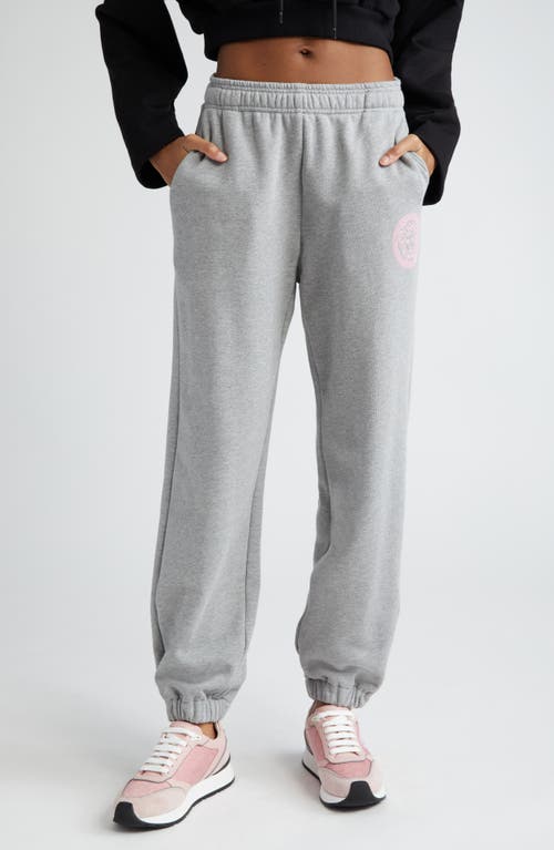 Versace Medusa Logo Cotton Jersey Sweatpants In Gray Melange/pale Pink