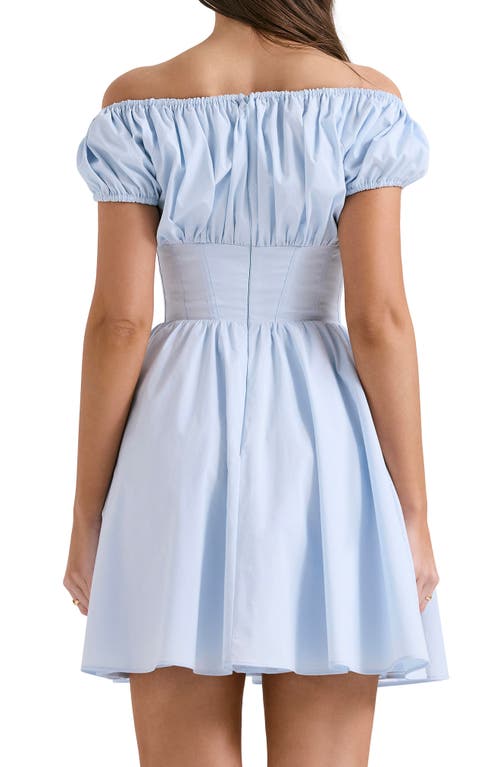 Shop House Of Cb Nala Puff Sleeve Cotton Blend Minidress In Nantucket Breeze