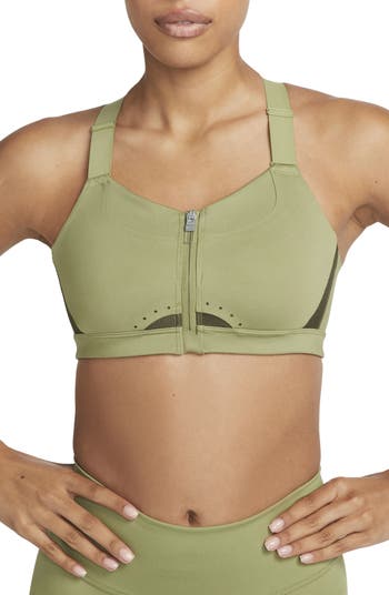 Nike Training Alpha Dri-FIT zip front high support sports bra in khaki-Green
