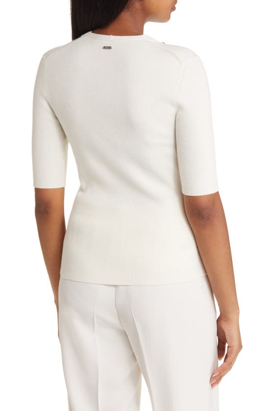 Hugo Boss Short-sleeved Sweater In Stretch Fabric With Hardware Details In Soft Cream