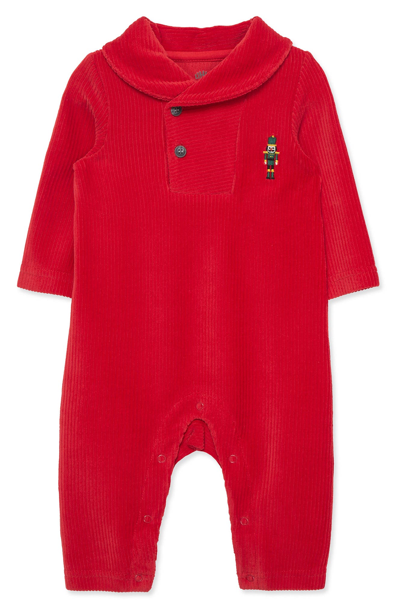 Little Me Holiday Nutcracker Embroidered Rib Velour Romper 