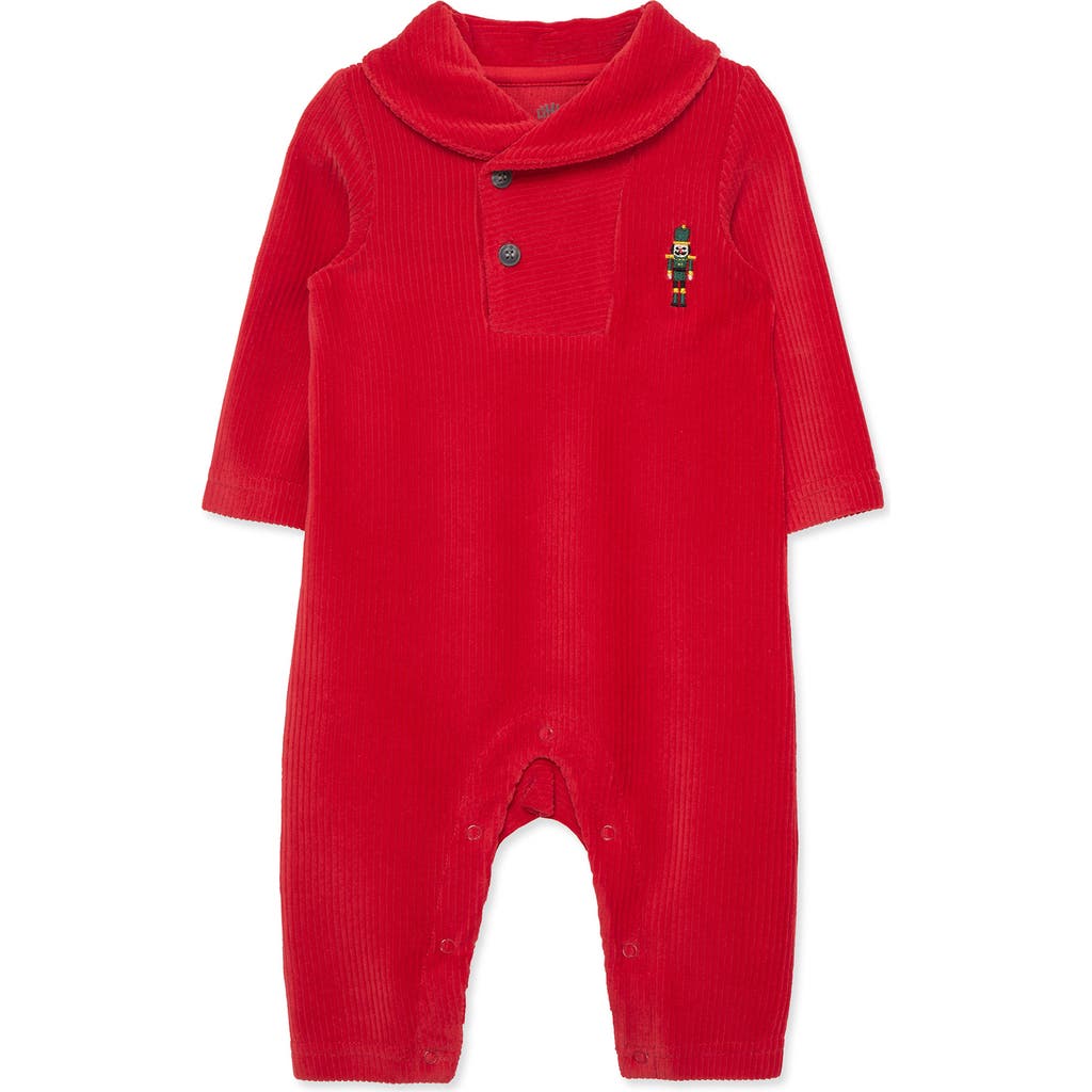 Little Me Holiday Nutcracker Embroidered Rib Velour Romper