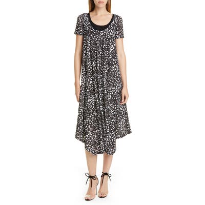 Fuzzi Graphic Leopard Print Asymmetrical Shift Dress, Black