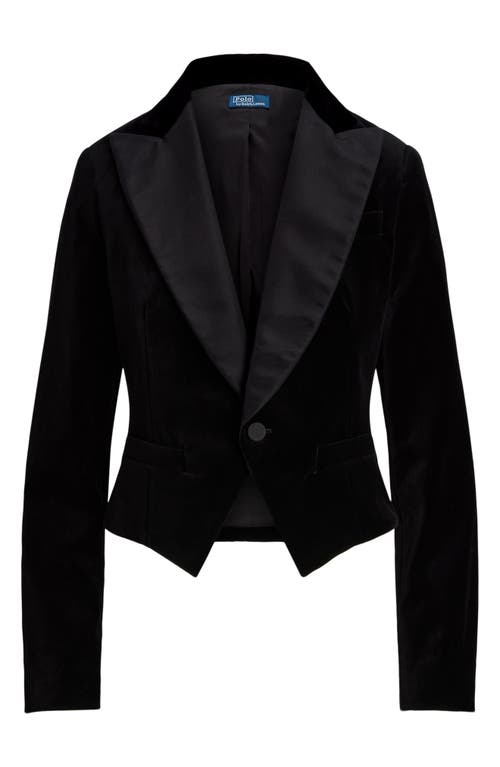 Shop Polo Ralph Lauren Single Breasted Mulberry Silk Lapel Velvet Crop Blazer In Polo Black