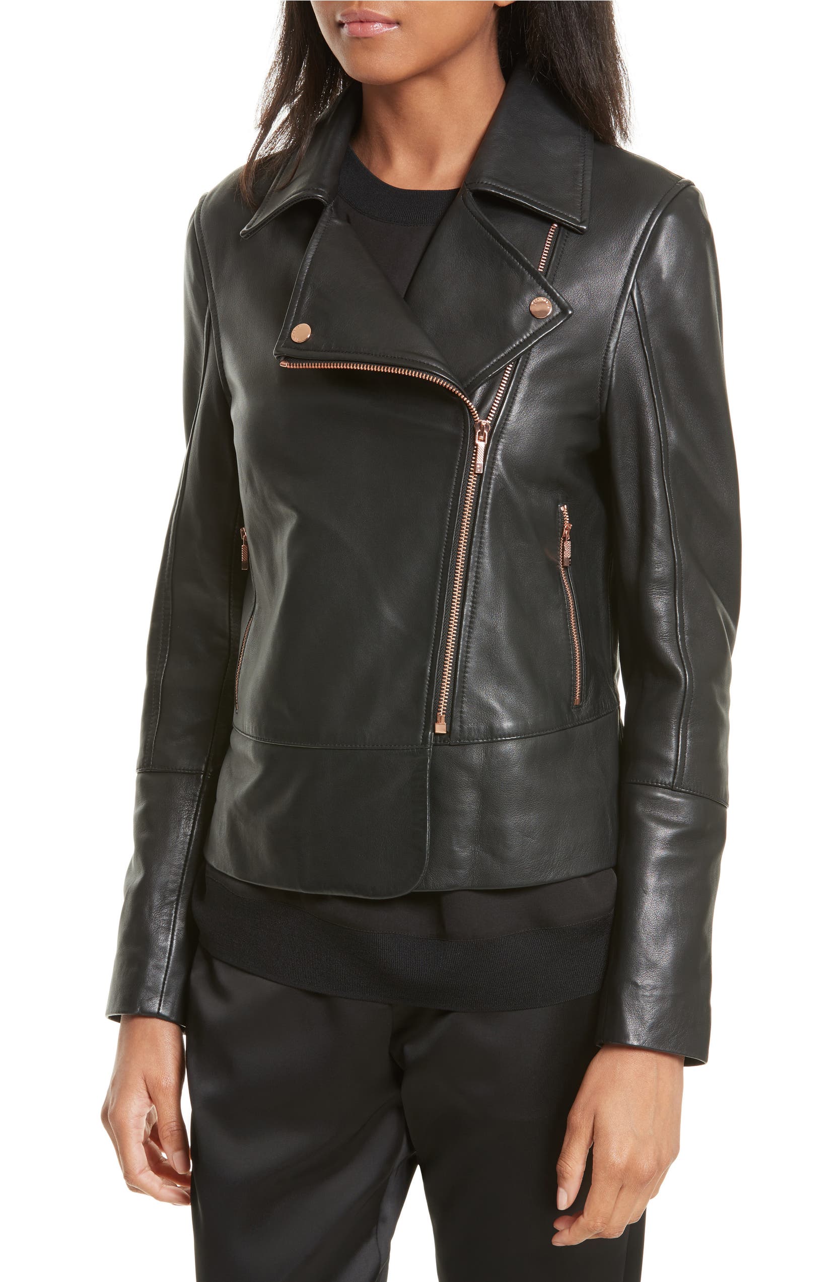 Ted Baker London Lizia Leather Biker Jacket Nordstrom
