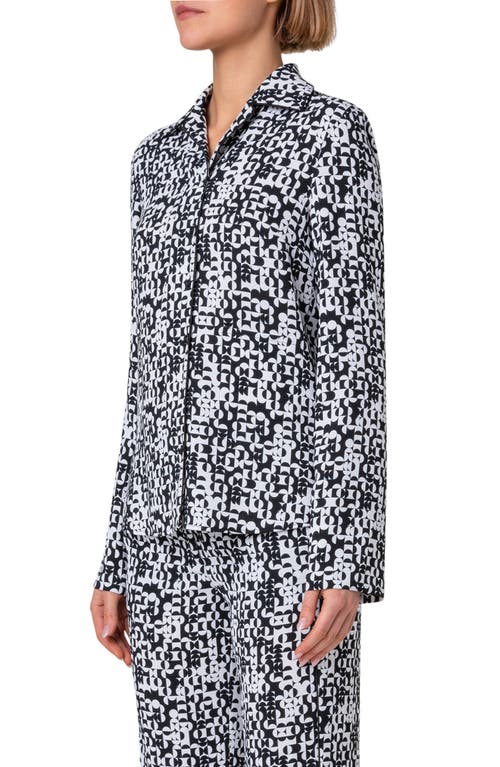 AKRIS PUNTO AKRIS PUNTO MINI HALF GRID CIRCLE PRINT MOSS CREPE BUTTON-UP SHIRT 