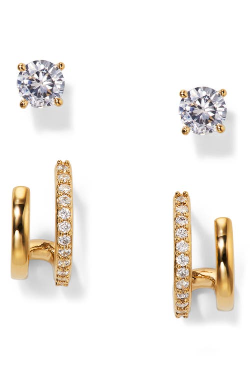 Shop Nadri Gifted Set Of Double Hoop & Stud Earrings In Gold