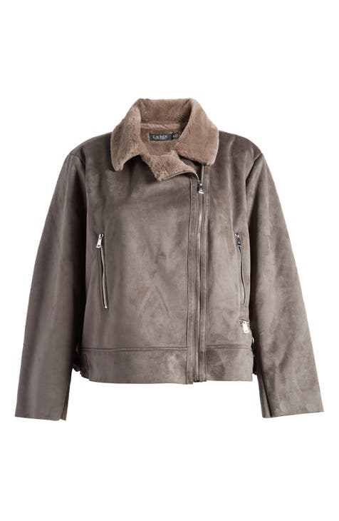 Faux Shearling Moto Jacket (Plus)