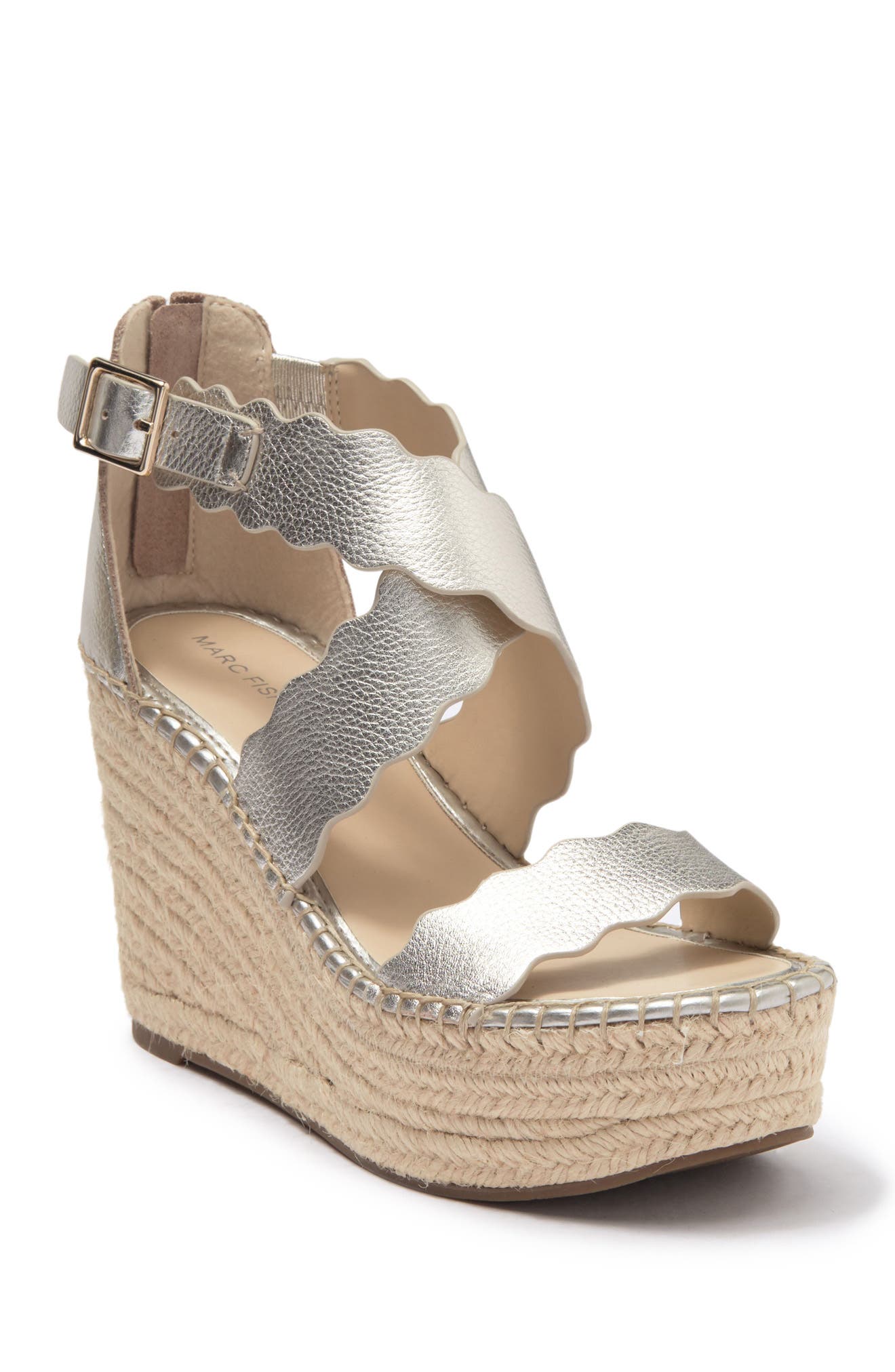 Marc Fisher Scalloped Strappy Espadrille Wedge In Gold | ModeSens