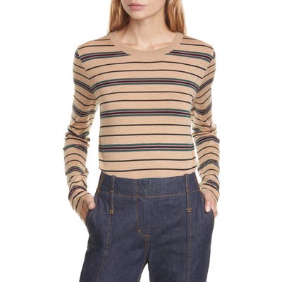 Tory Burch Madeline Stripemerino Wool Sweater, Yellow