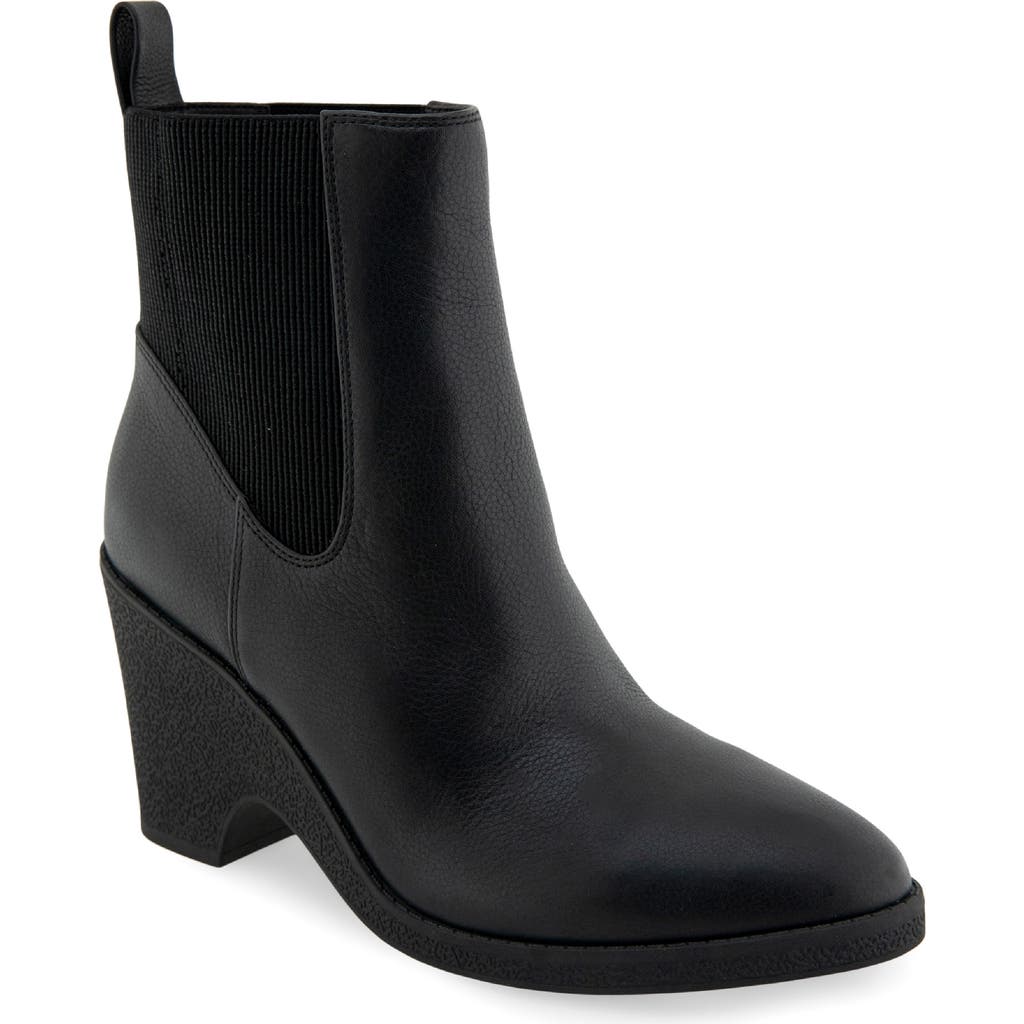 Aerosoles Mylo Wedge Bootie in Black Leather