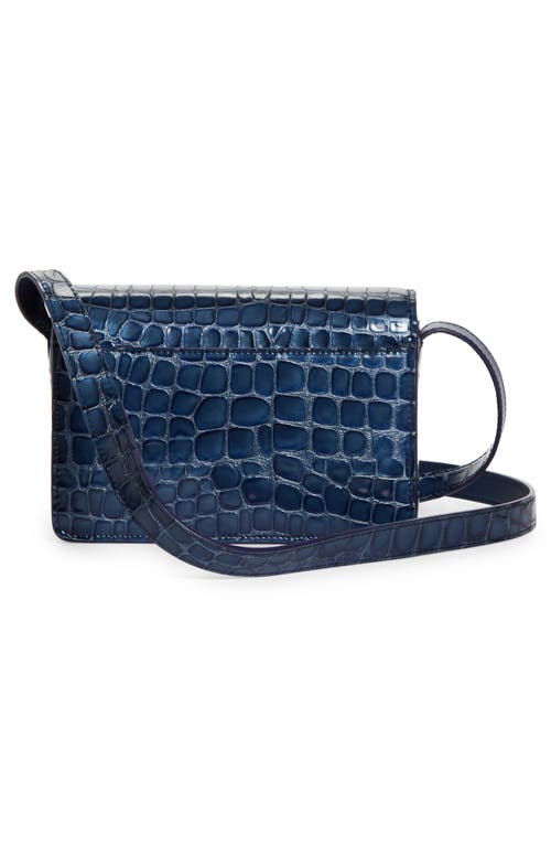 Shop Christian Louboutin Small Loubi54 Croc Embossed Patent Leather Crossbody Bag In Denim/denim