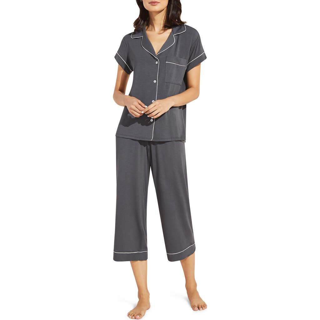 Shop Eberjey Gisele Jersey Knit Crop Pajamas In Graphite/sorbet Pink