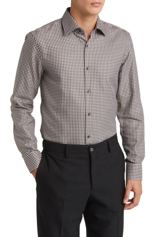 Shop Hugo Boss Boss Hank Slim Fit Houndstooth Dress Shirt In Med Beige/black