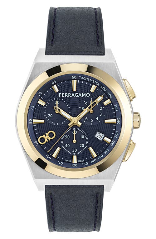 Ferragamo Vega Upper East Chronograph Leather Strap Watch, 42mm In Blue