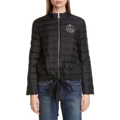 Moncler Prince Crystal Embellished Silk Lightweight Down Jacket, (fits like 8-10 US) - Black