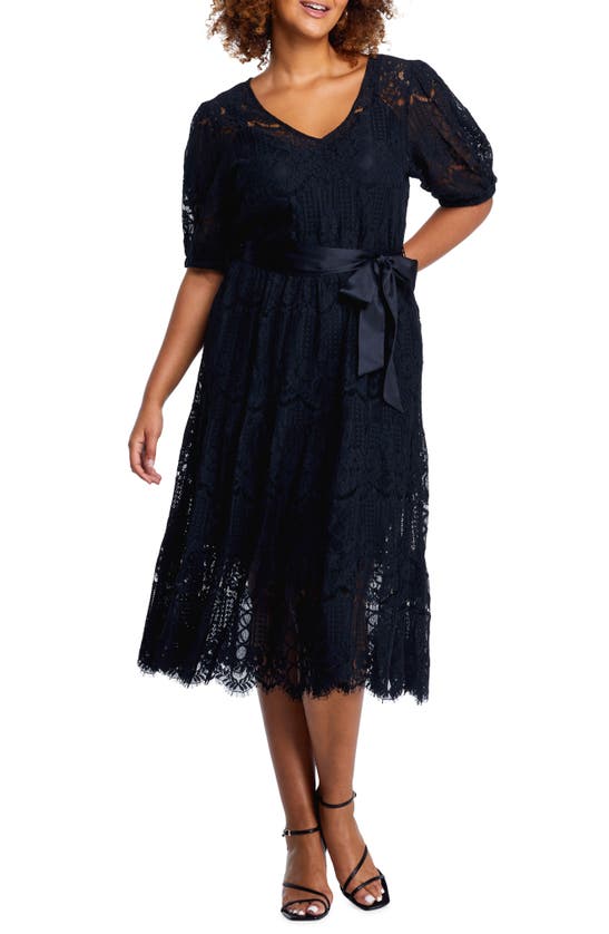 Estelle Lakeside Lace Midi Dress In Black