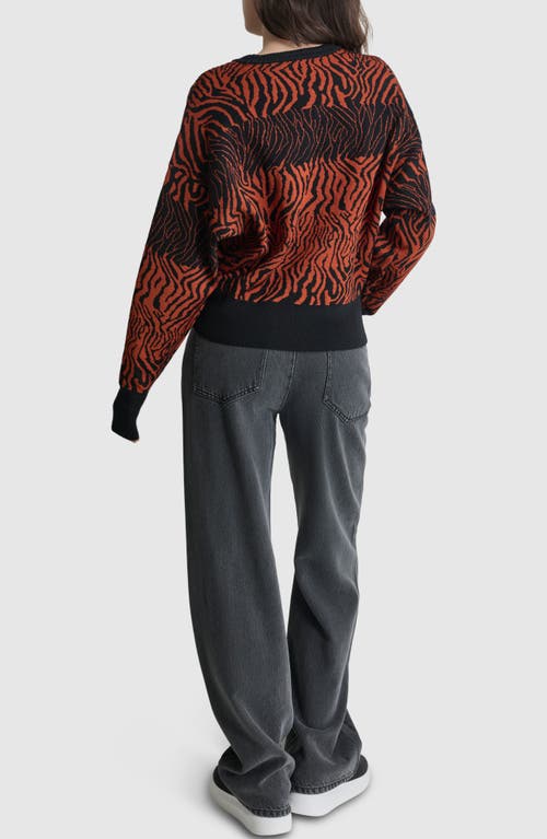 Shop Dkny Pattern Crewneck Sweater In Black/russet