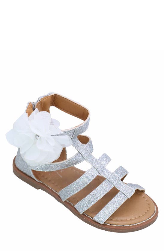 Nicole Miller Kids' Floral Glitter Gladiator Sandal In Silver