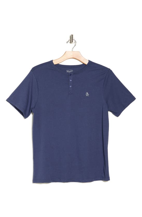 Shop Original Penguin Henley T-shirt In Blue Indigo