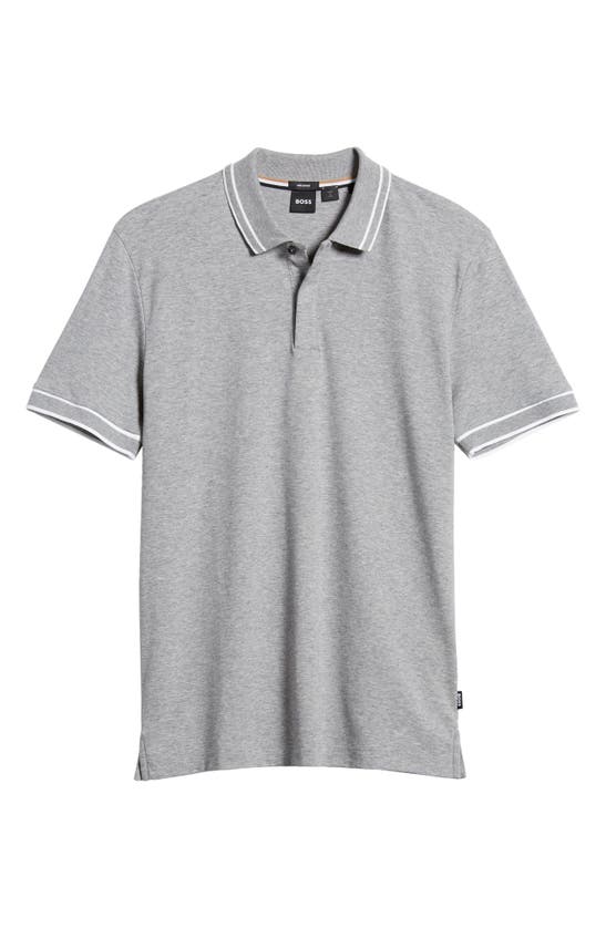 Shop Hugo Boss Boss Parlay Tipped Cotton Polo In Silver