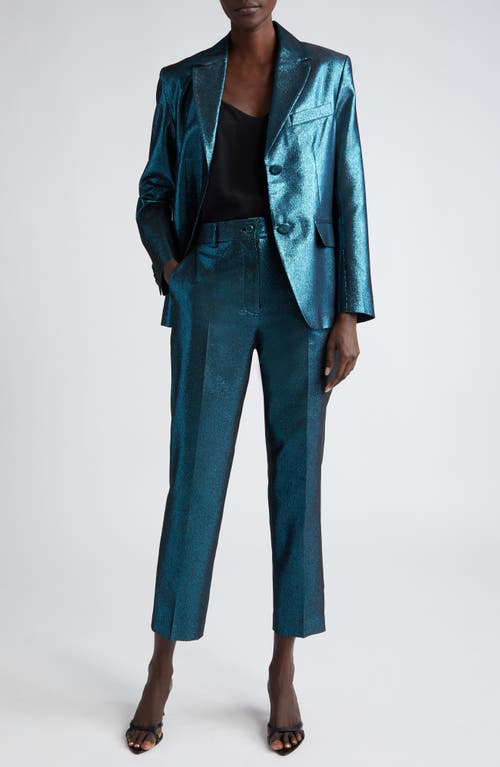 St John Metallic Straight-leg Crop Pants In Dark Teal/black Multi
