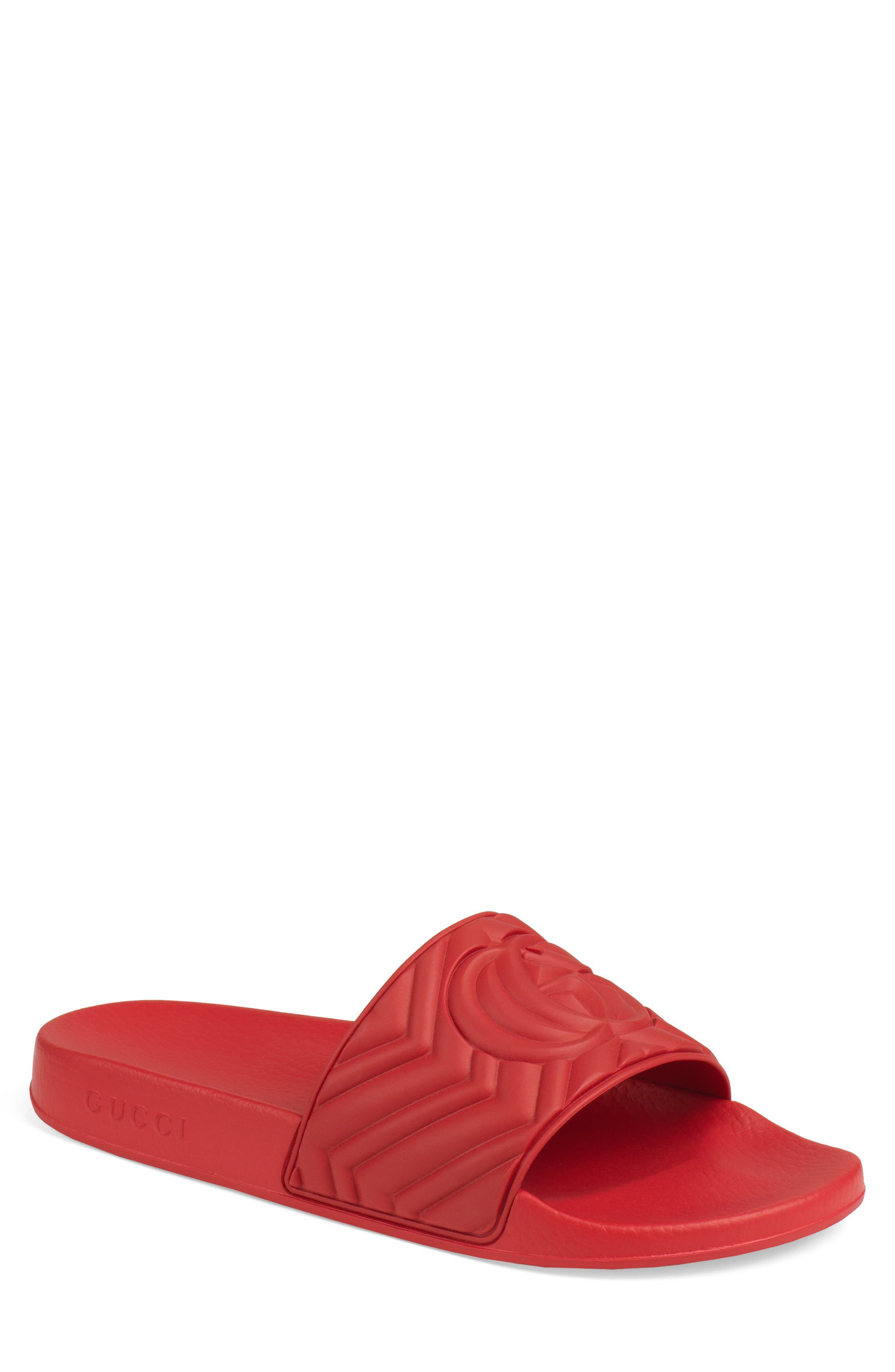 red sandal slides