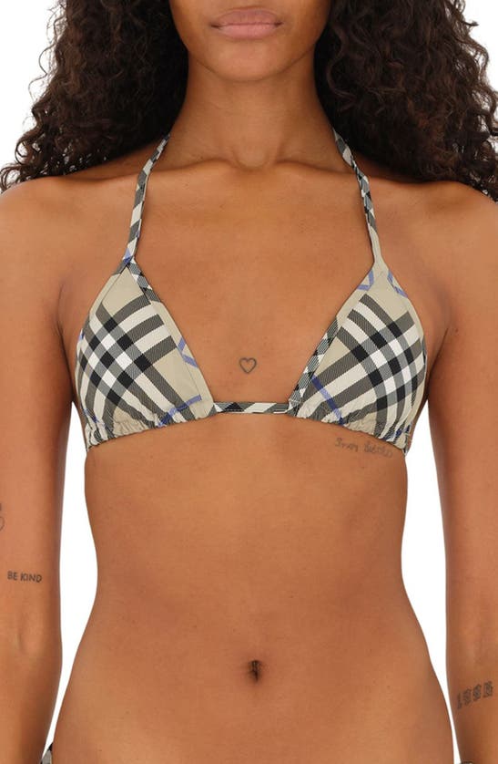 Shop Burberry Classic Check Triangle String Bikini Top In Lichen Ip Check
