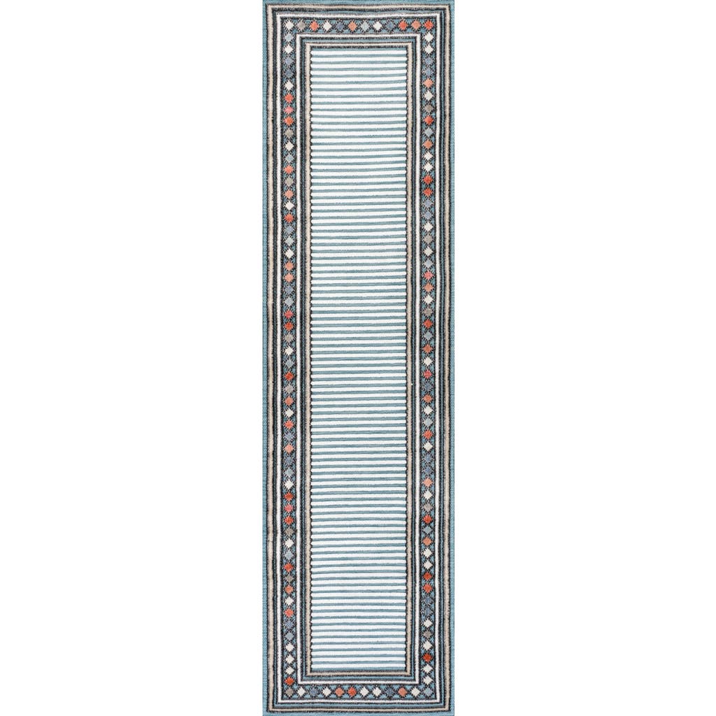 Jonathan Y Sebastian High-low Modern Diamond Border Indoor/outdoor Area Rug In Blue/ivory