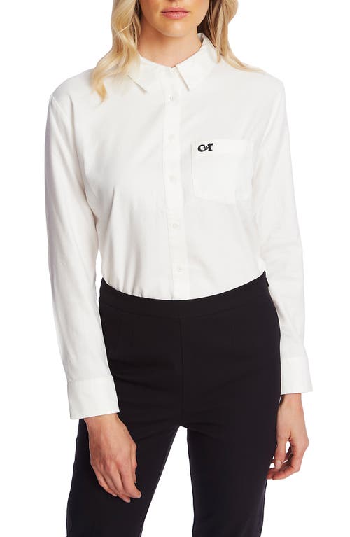 Logo Embroidered Button-Up Shirt in Ultra White