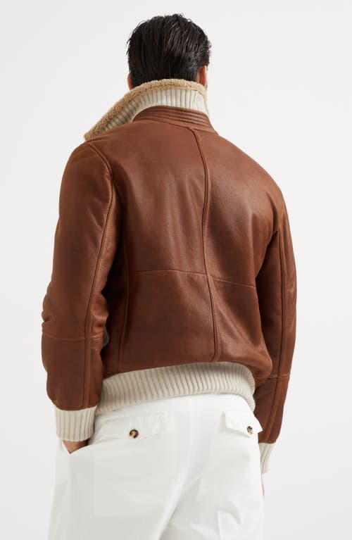 Shop Brunello Cucinelli Nappa Shearling Bomber Jacket In Chocolate