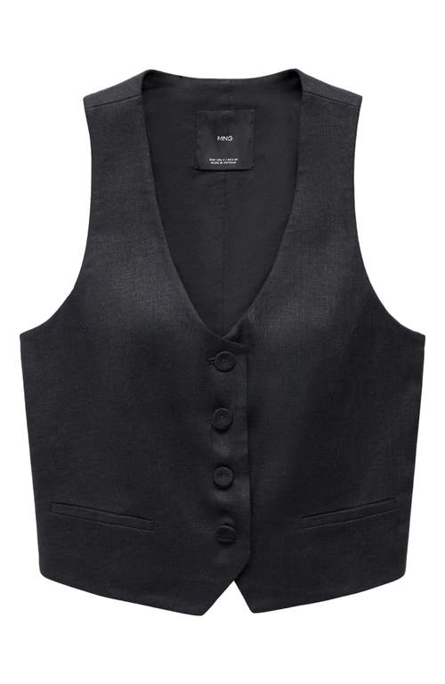 Mango Stretch Satin Contrast Suit Vest In Black