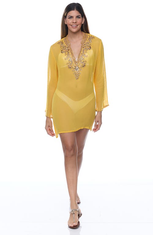 Ranee's Ranees Embellished Long Sleeve Tunic In Yellow