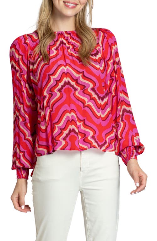 Smocked Cuff Long Sleeve Top in Pink Multi
