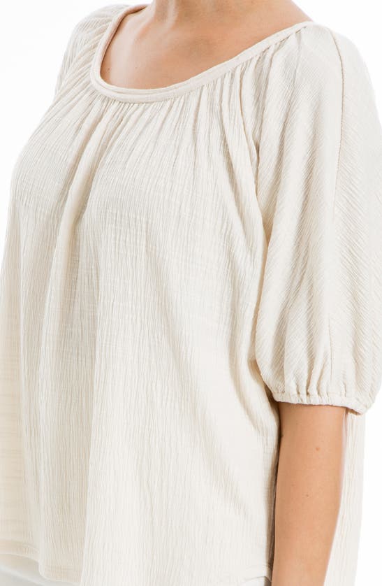 Shop Max Studio Textured Knit Bubble Sleeve Knit Top In Eggshell