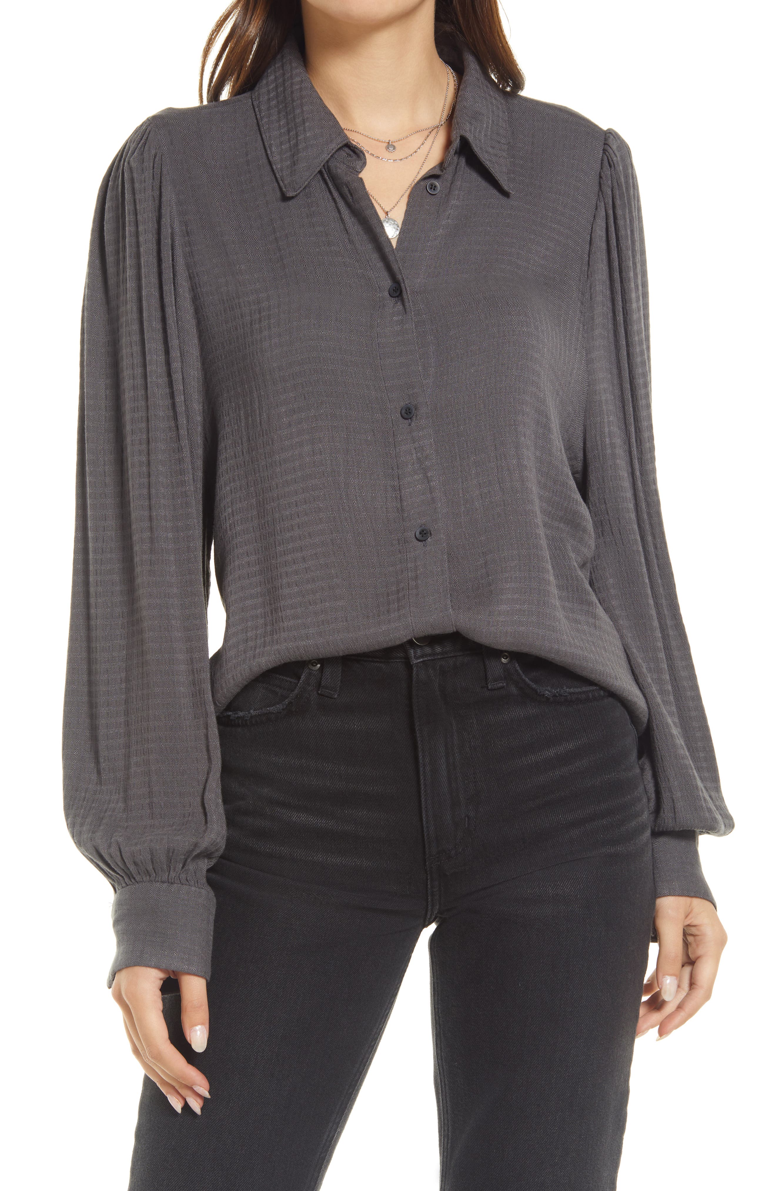 Miyake Style Designer Textured Hand Pleated Buttons blouse shirt women tunic