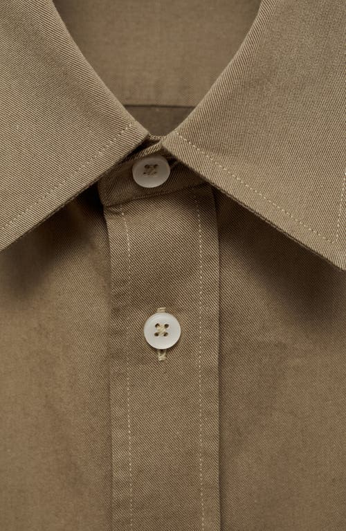 Shop Mango Cotton Twill Button-up Overshirt In Tobacco Brown