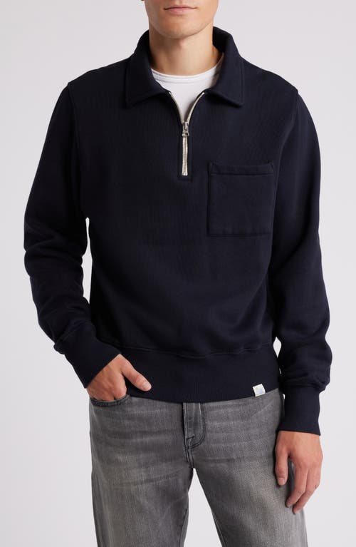 Shop Merz B Schwanen Quarter Zip Organic Cotton Sweatshirt In Dark Navy