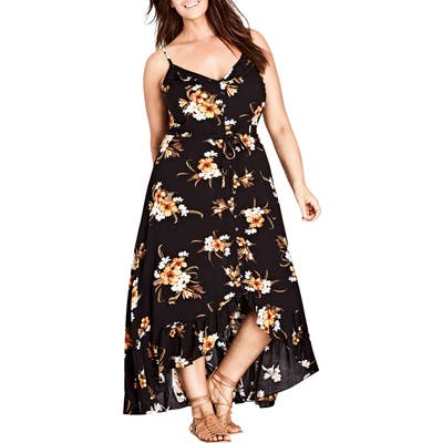 Plus Size City Chic Aruba Floral Maxi Dress, Black