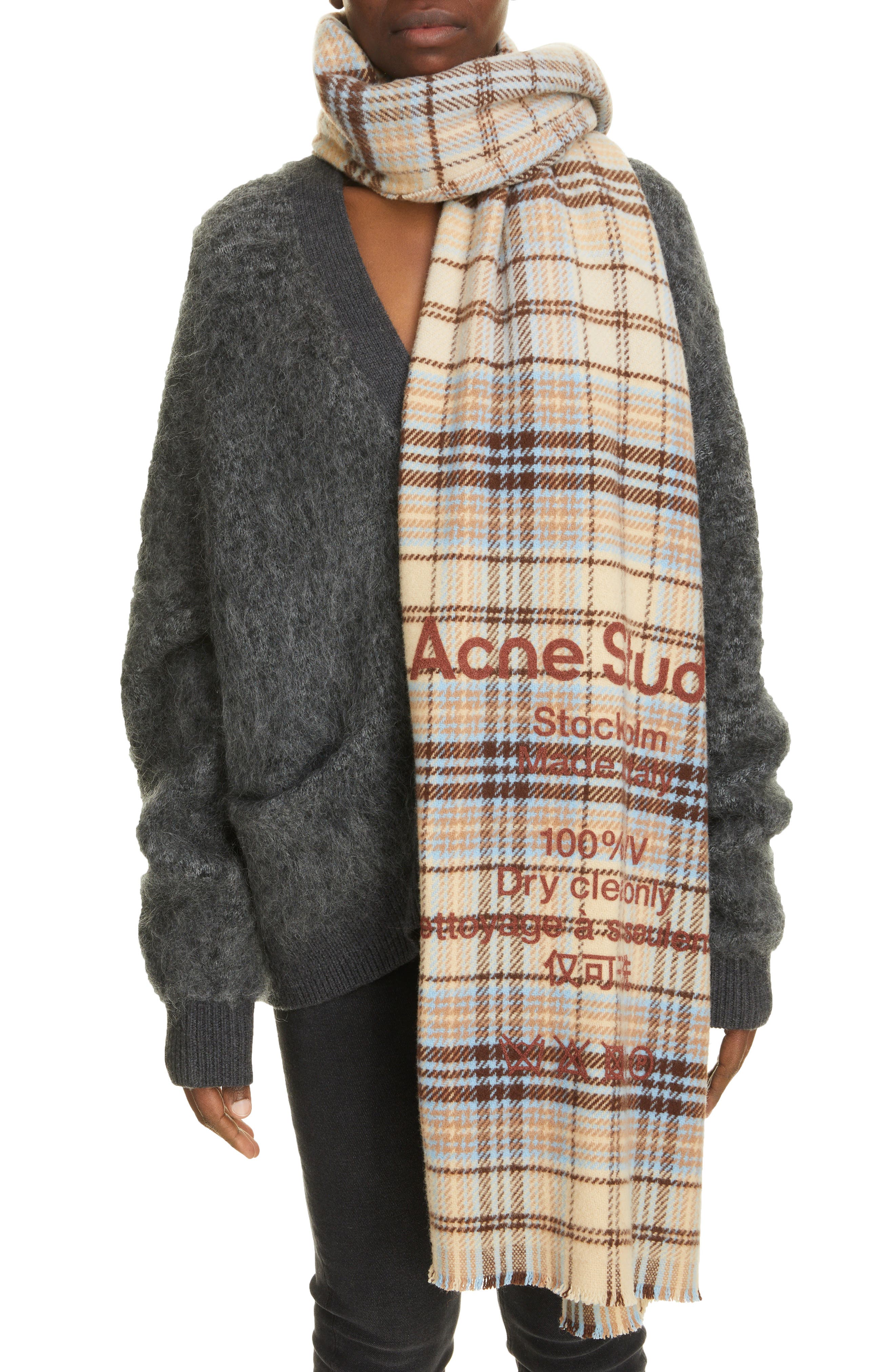 Acne Studios Check Wool Scarf in Oat Beige/Brown at Nordstrom