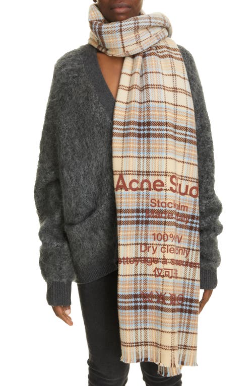 Acne Studios Check Wool Scarf in Oat Beige/Brown