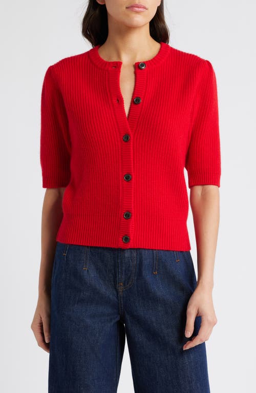 Frame Shrunken Rib Wool & Cashmere Cardigan In True Red
