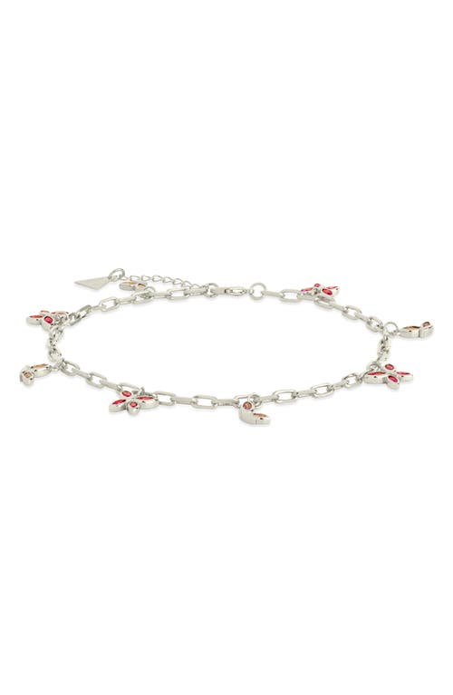 Sterling Forever Silver-tone Or Gold-tone Pink Cubic Zirconia Butterfly Charm Caria Anklet In Silver