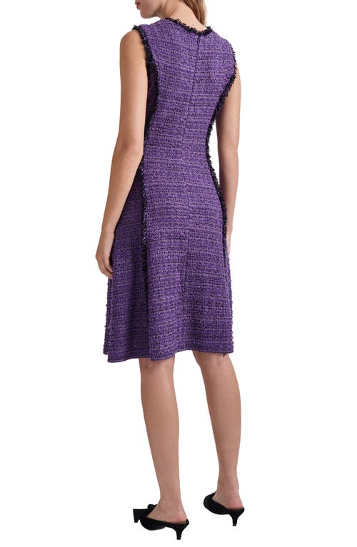 Misook Fringe Trim A-line Tweed Dress In Purple