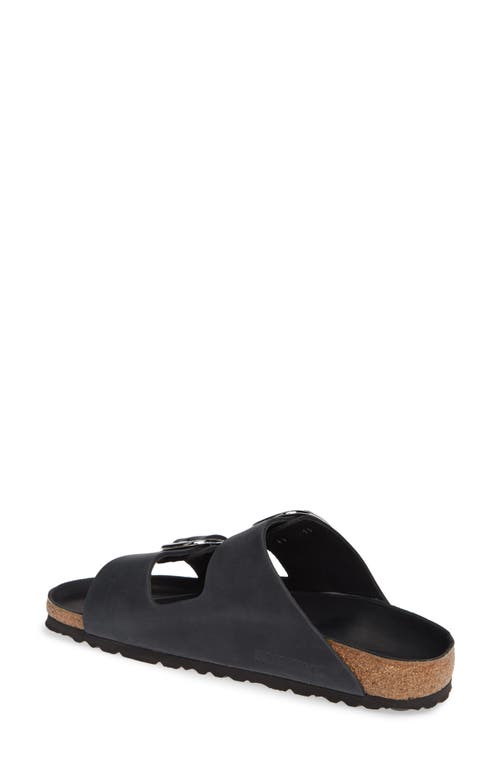 Birkenstock 'arizona' Black Sandals With Logo Lettering On The Buckle In Black Oiled Leather