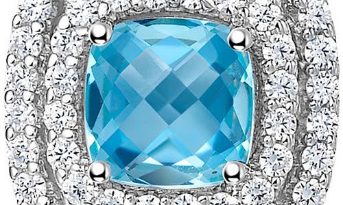 Shop Lafonn Semiprecious Stone & Simulated Diamond Double Halo Cushion Stud Earrings In White/blue Topaz