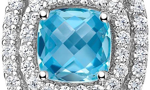 Lafonn Semiprecious Stone & Simulated Diamond Double Halo Cushion Stud Earrings In White/blue Topaz