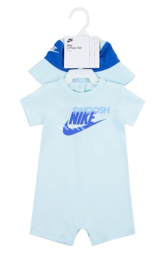 Shop Nike Sportswear Romper & Bucket Hat Set In Glacier Blue
