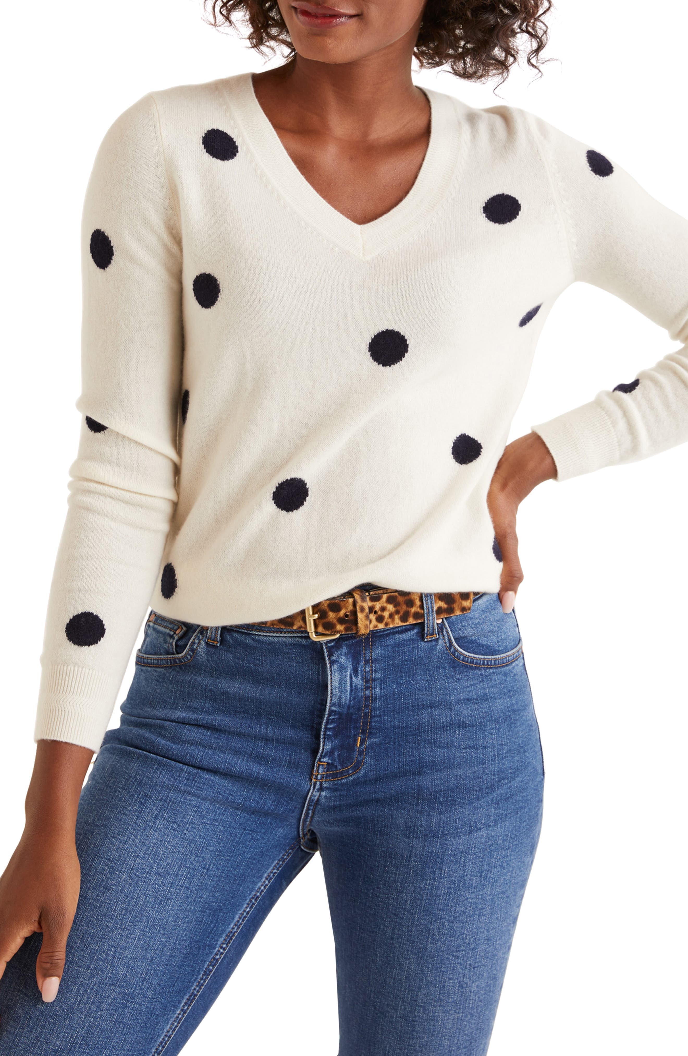 Boden Polka Dot VNeck Cashmere Sweater Nordstrom