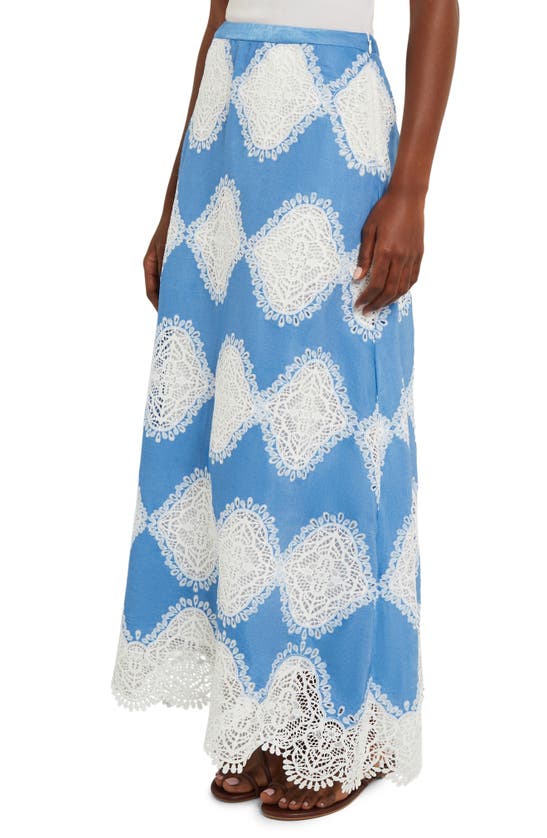 Shop Misook Lace Inset Maxi Skirt In Blue/white